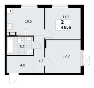 2-комнатная квартира 48.6 м2, 5-й этаж