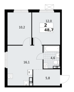 2-комнатная квартира 48.7 м2, 5-й этаж