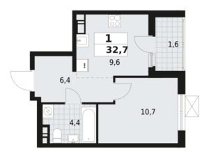 1-комнатная квартира 32.7 м2, 7-й этаж
