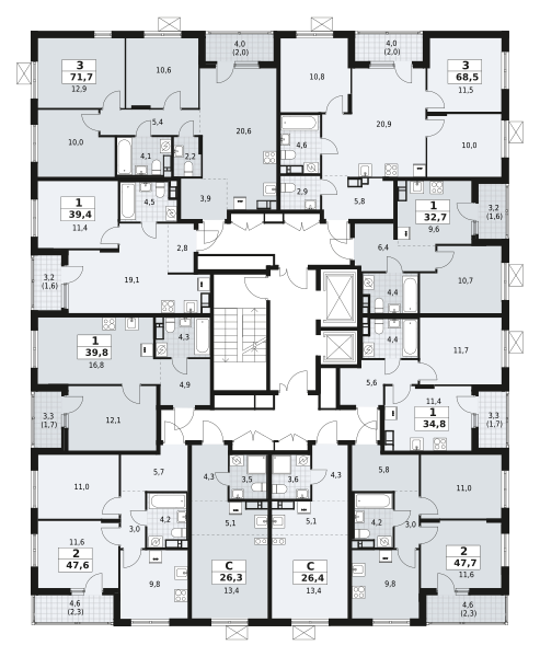 2-комнатная квартира 47.7 м2, 9-й этаж