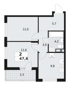 2-комнатная квартира 47.6 м2, 7-й этаж