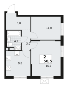 2-комнатная квартира 50.5 м2, 5-й этаж