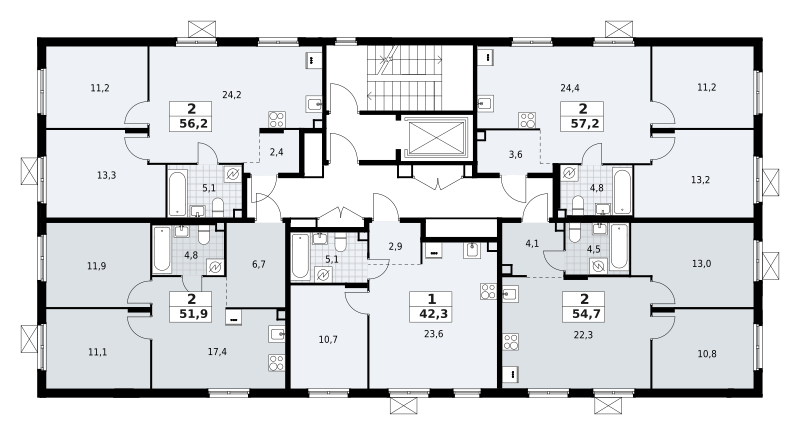 2-комнатная квартира 51.9 м2, 2-й этаж