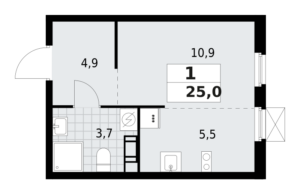 1-комнатная квартира 25 м2, 3-й этаж