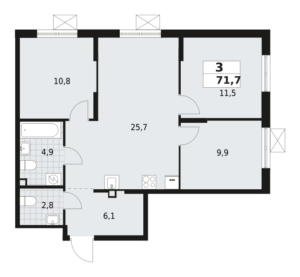 3-комнатная квартира 71.7 м2, 2-й этаж