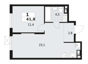 1-комнатная квартира 41.8 м2, 6-й этаж