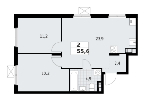 2-комнатная квартира 55.6 м2, 4-й этаж