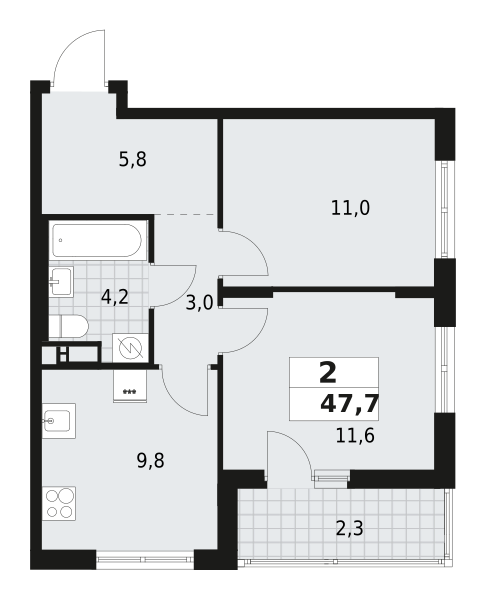 2-комнатная квартира 47.7 м2, 10-й этаж