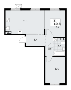 2-комнатная квартира 60.76 м2, 5-й этаж