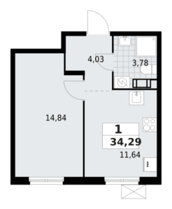 1-комнатная квартира 34.29 м2, 5-й этаж
