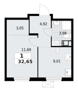 1-комнатная квартира 32.65 м2, 5-й этаж
