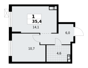 1-комнатная квартира 35.37 м2, 9-й этаж