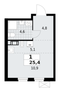 1-комнатная квартира 25.35 м2, 8-й этаж
