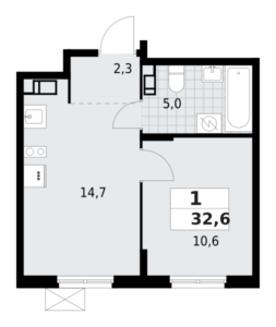 1-комнатная квартира 32.65 м2, 4-й этаж