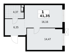 1-комнатная квартира 41.35 м2, 3-й этаж