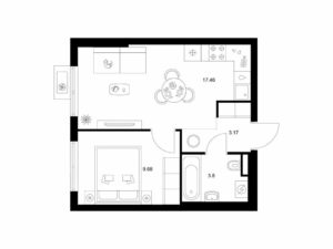1-комнатная квартира 34.11 м2, 14-й этаж