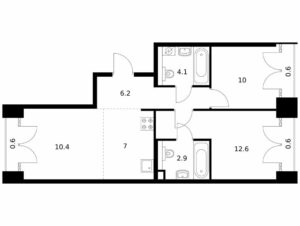 2-комнатная квартира 55 м2, 6-й этаж