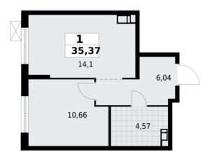 1-комнатная квартира 35.37 м2, 11-й этаж