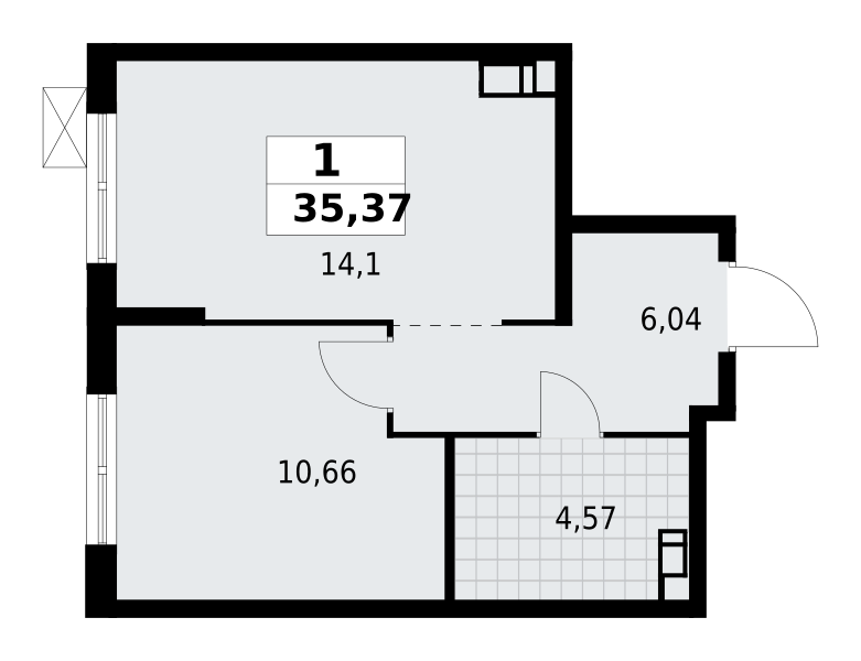 1-комнатная квартира 35.37 м2, 11-й этаж