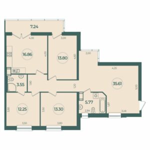 3-комнатная квартира 103.31 м2, 4-й этаж