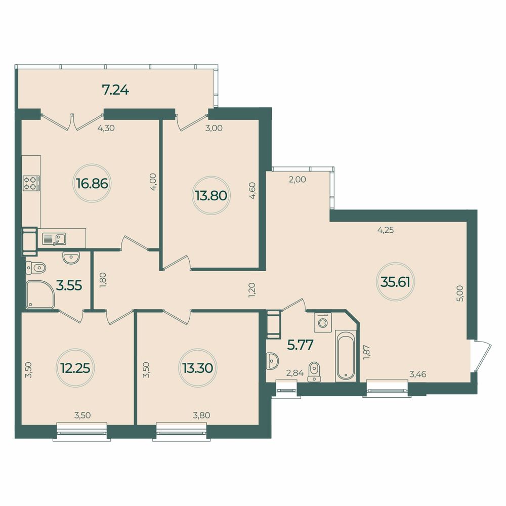 3-комнатная квартира 103.31 м2, 5-й этаж