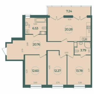 3-комнатная квартира 92.18 м2, 3-й этаж