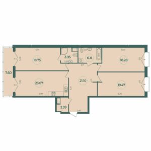 3-комнатная квартира 115.4 м2, 2-й этаж