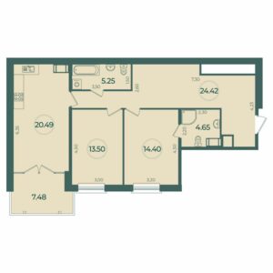 2-комнатная квартира 84.95 м2, 9-й этаж