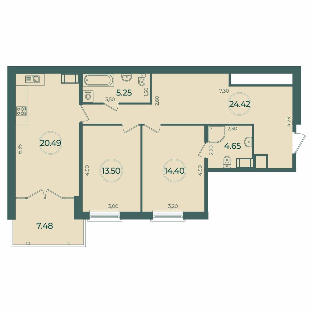 2-комнатная квартира 84.95 м2, 9-й этаж