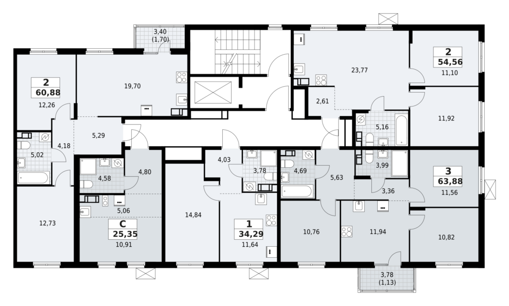 1-комнатная квартира 25.35 м2, 3-й этаж