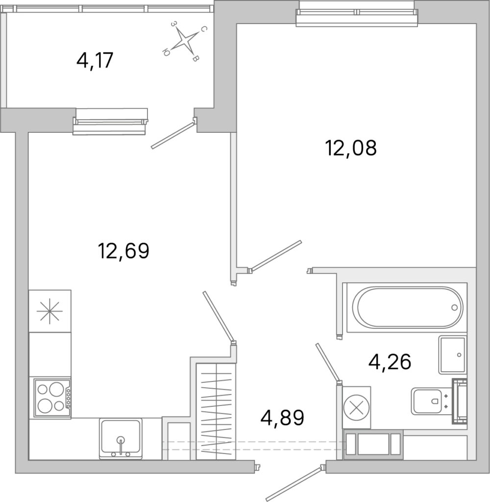 1-комнатная квартира 36.01 м2, 2-й этаж