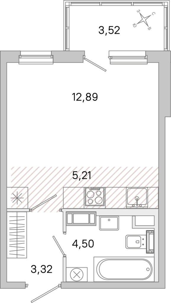 Cтудия 26.98 м2, 2-й этаж
