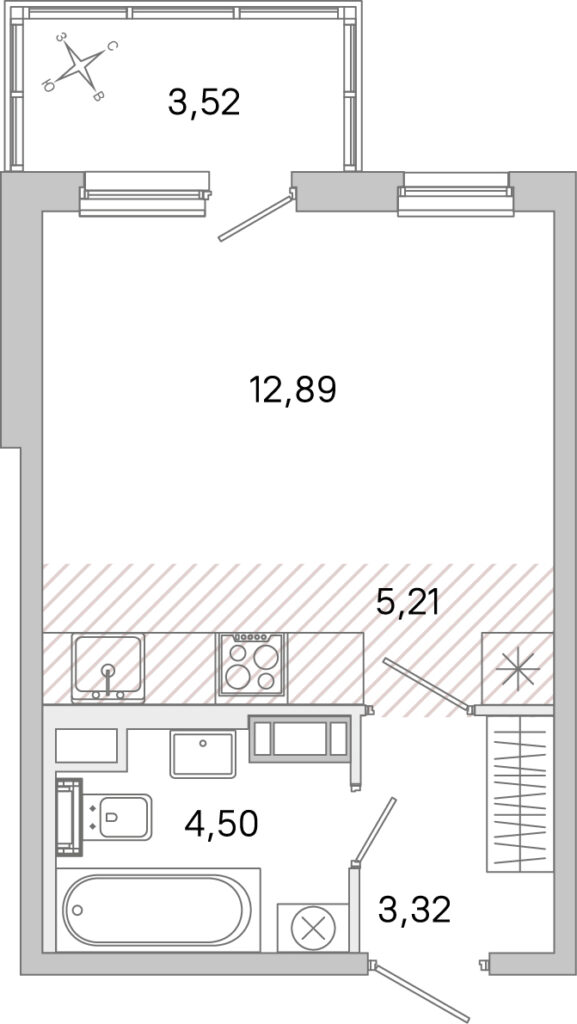 Cтудия 26.98 м2, 5-й этаж