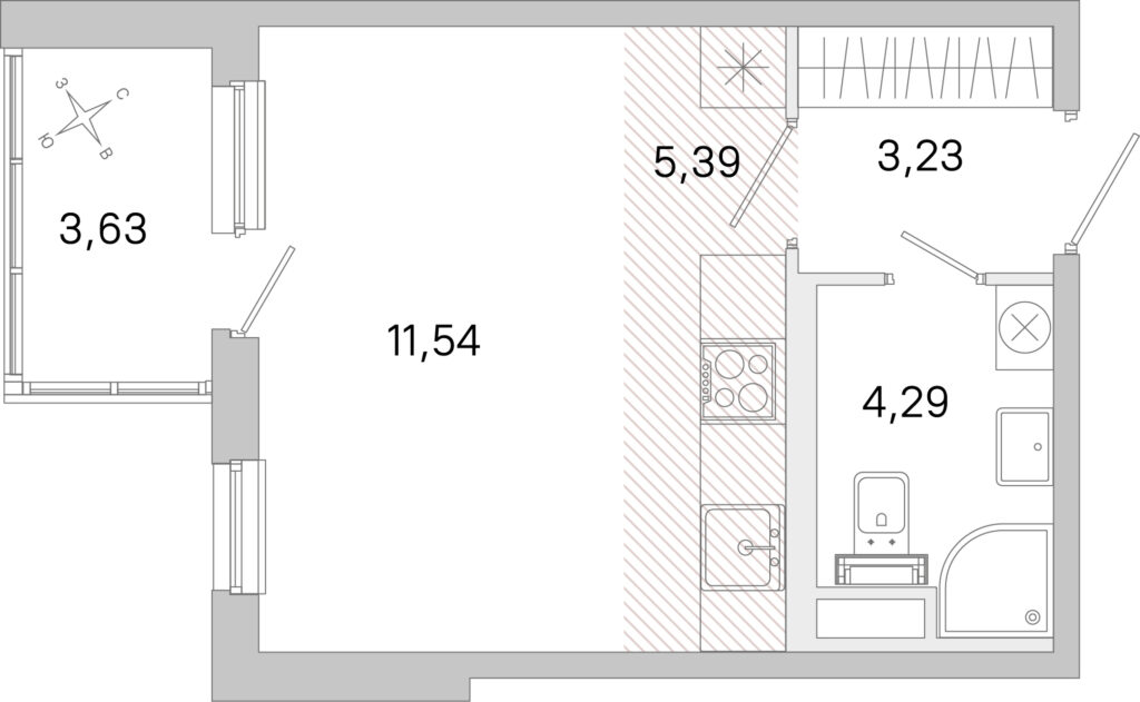 Cтудия 26.27 м2, 2-й этаж