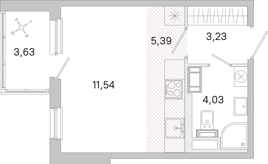 Cтудия 26.01 м2, 4-й этаж