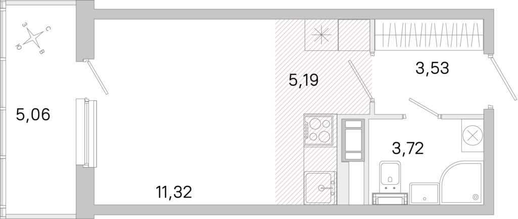 Cтудия 25.28 м2, 4-й этаж