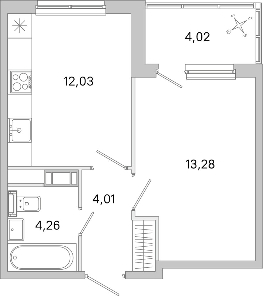 1-комнатная квартира 35.59 м2, 5-й этаж