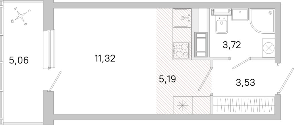 Cтудия 25.28 м2, 5-й этаж