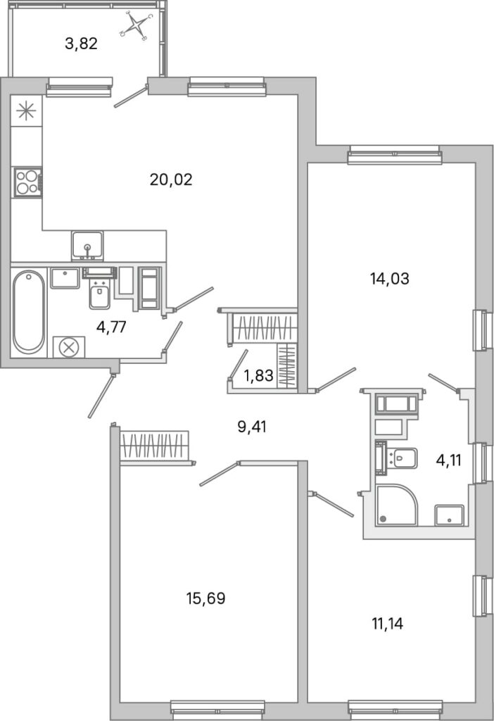 3-комнатная квартира 82.91 м2, 4-й этаж