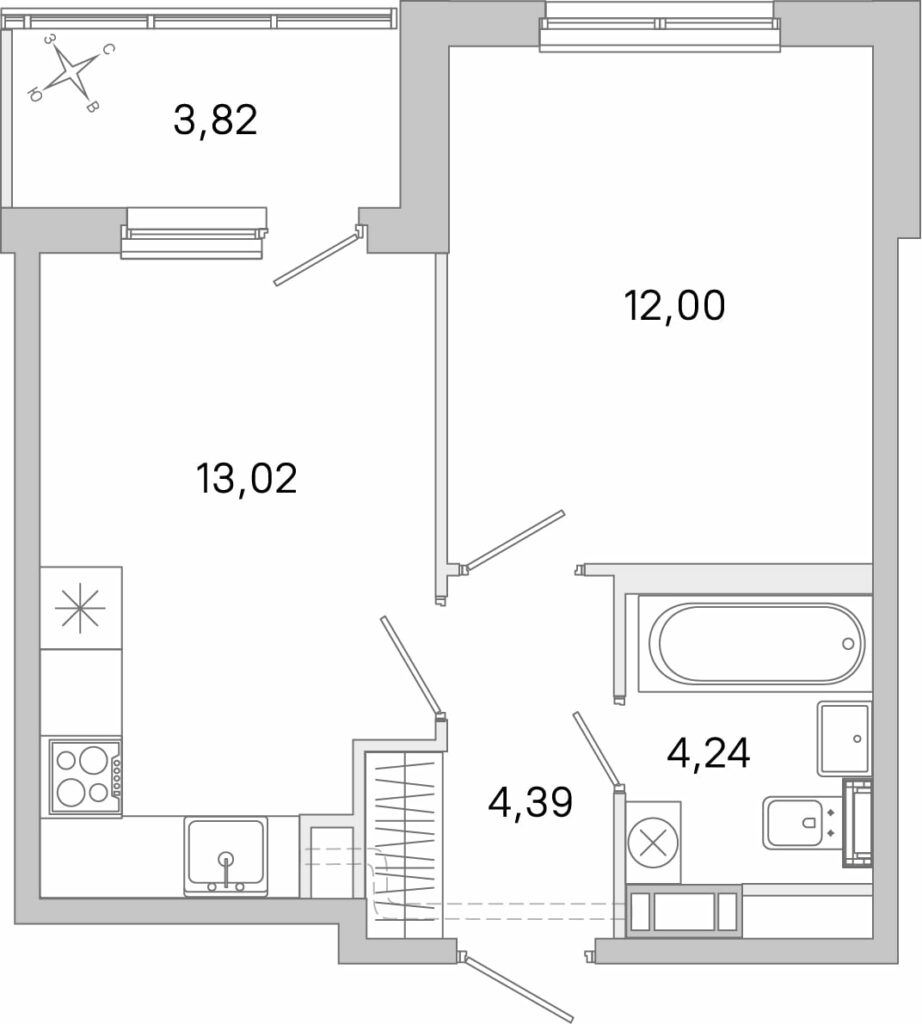 1-комнатная квартира 35.56 м2, 5-й этаж