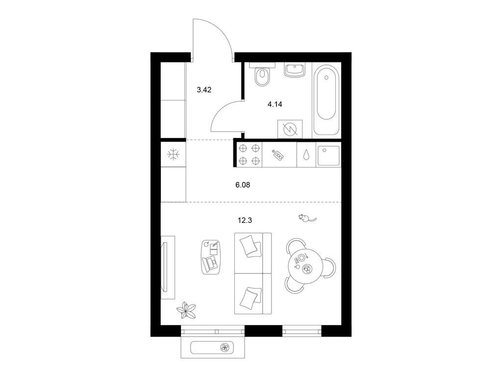 Cтудия 25.94 м2, 2-й этаж