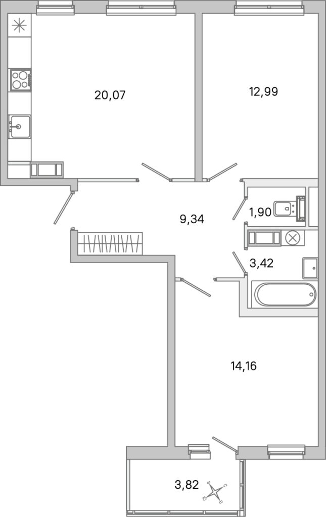 2-комнатная квартира 63.79 м2, 2-й этаж