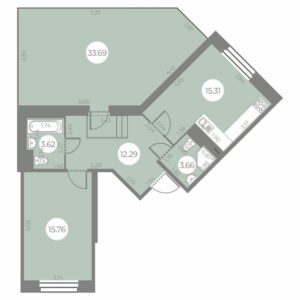 1-комнатная квартира 60.75 м2, 18-й этаж