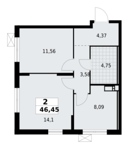 2-комнатная квартира 46.45 м2, 4-й этаж