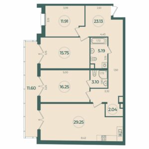 3-комнатная квартира 110.1 м2, 3-й этаж