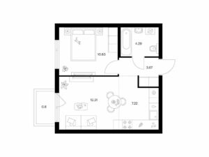 1-комнатная квартира 39.02 м2, 10-й этаж