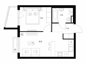 1-комнатная квартира 35 м2, 5-й этаж