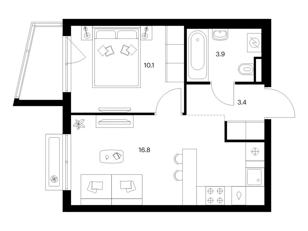 1-комнатная квартира 35 м2, 5-й этаж