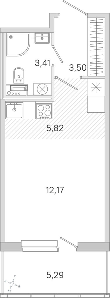 Cтудия 26.49 м2, 2-й этаж