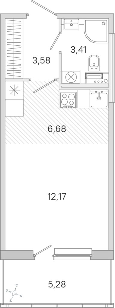 Cтудия 27.42 м2, 2-й этаж